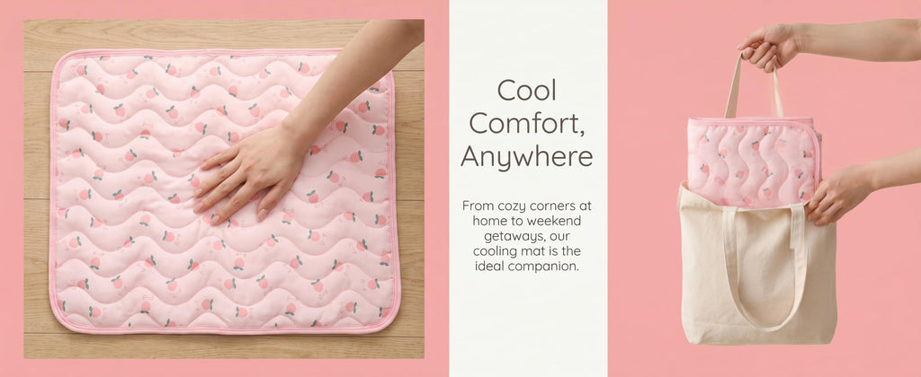 Self-Cooling Pet Mat For Dogs & Cats Foldable Summer Cooling Pad With Fruit Print Washable Dog Bed For Crate Floor Sofa & Car-Pink Cherry Style