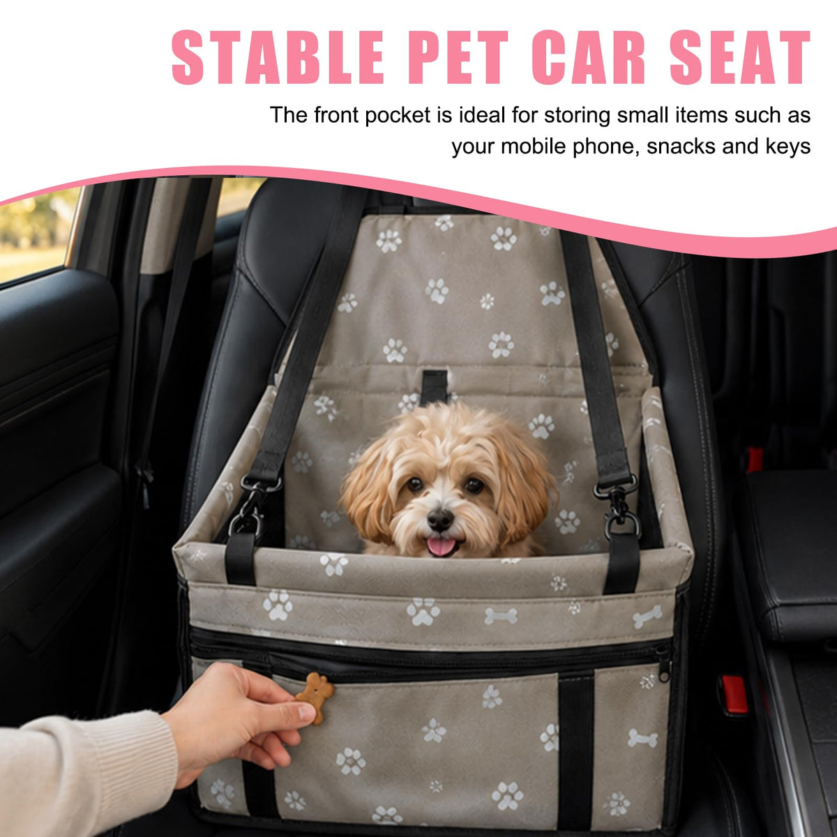 Pet Car Seat, Breathable Foldable Cat Dog Car Booster Seat With Safety Leash & Mesh Window, Waterproof Oxford Cloth Vehicle Travel Basket For Small