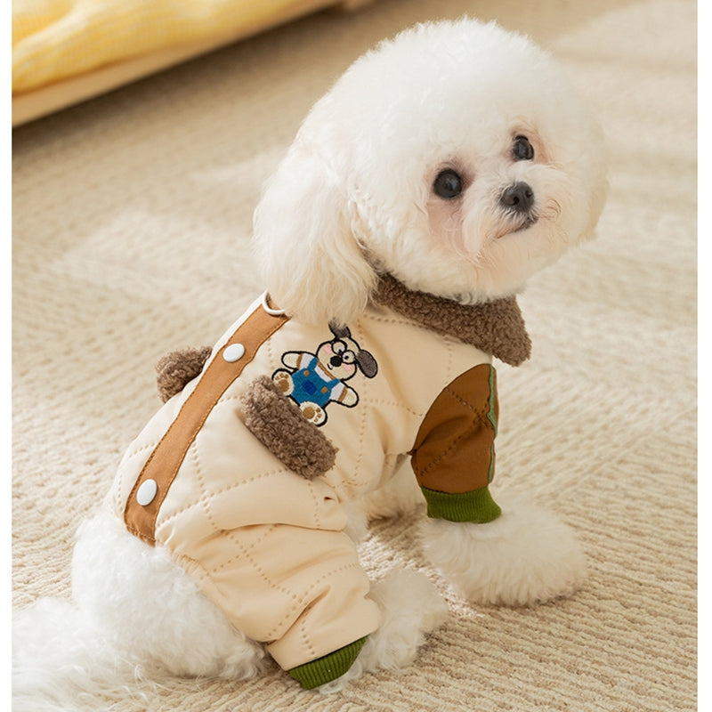 Warm And Thick Maillard Pocket Patch Four-legged Cotton Coat For Dogs In Autumn And Winter. Pet Clothing For Small And Medium-sized Dogs And Cats