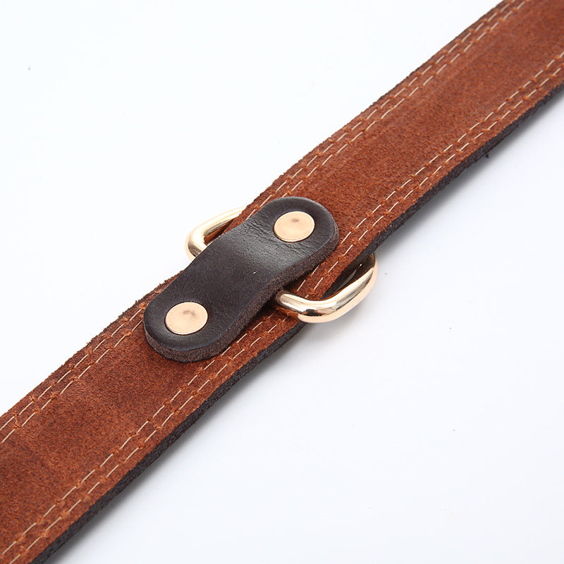 Pet Top Layer Cowhide Leather Neck Ring