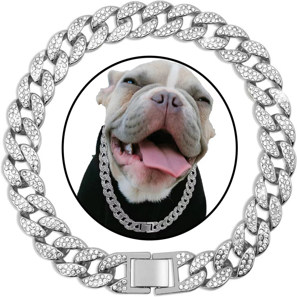 Pet Dog Collar Necklace With Diamonds Cuban Link Chain