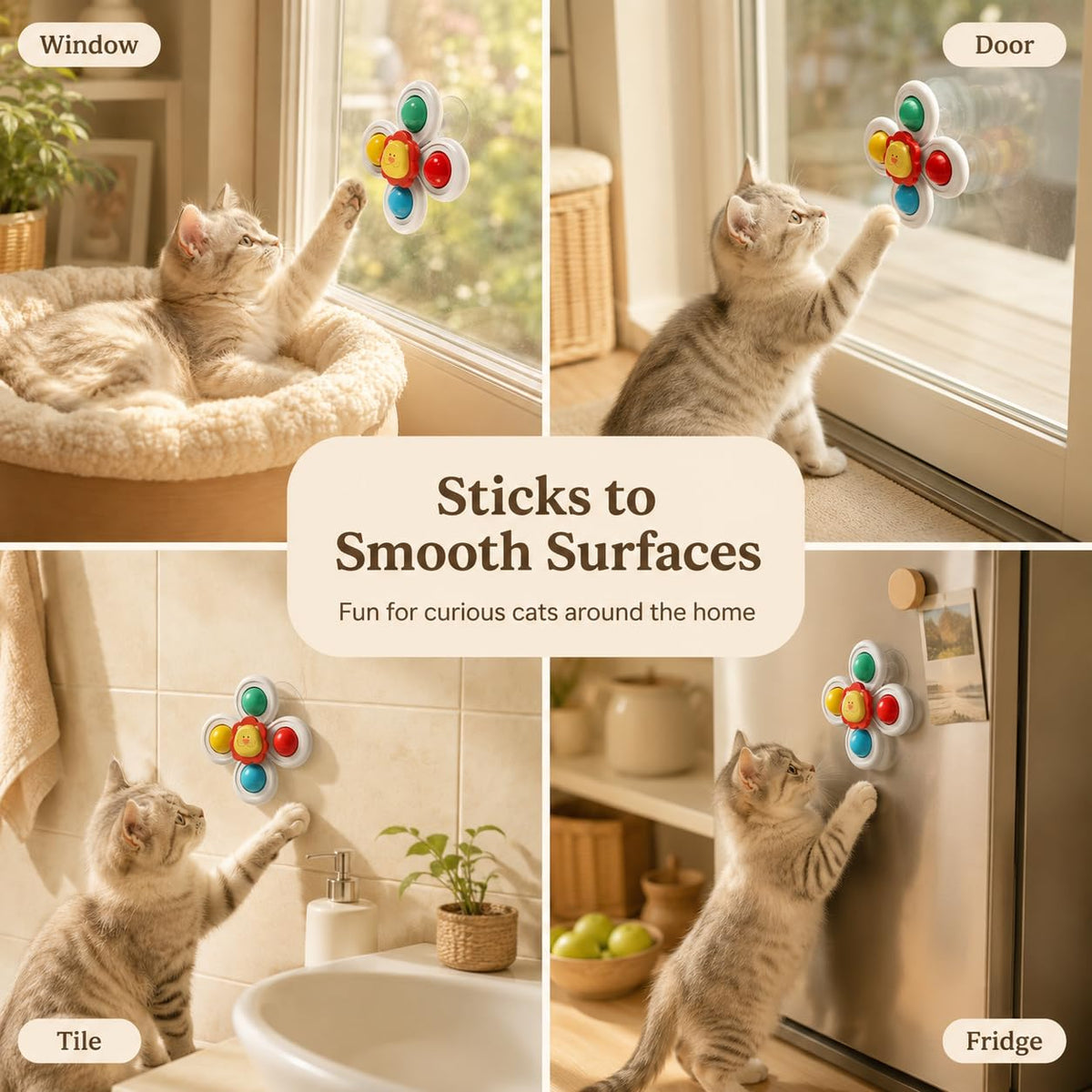 3PCS Suction Cup Cat Toy, Window Perch Companion Interactive Play Toy For Indoor Cats
