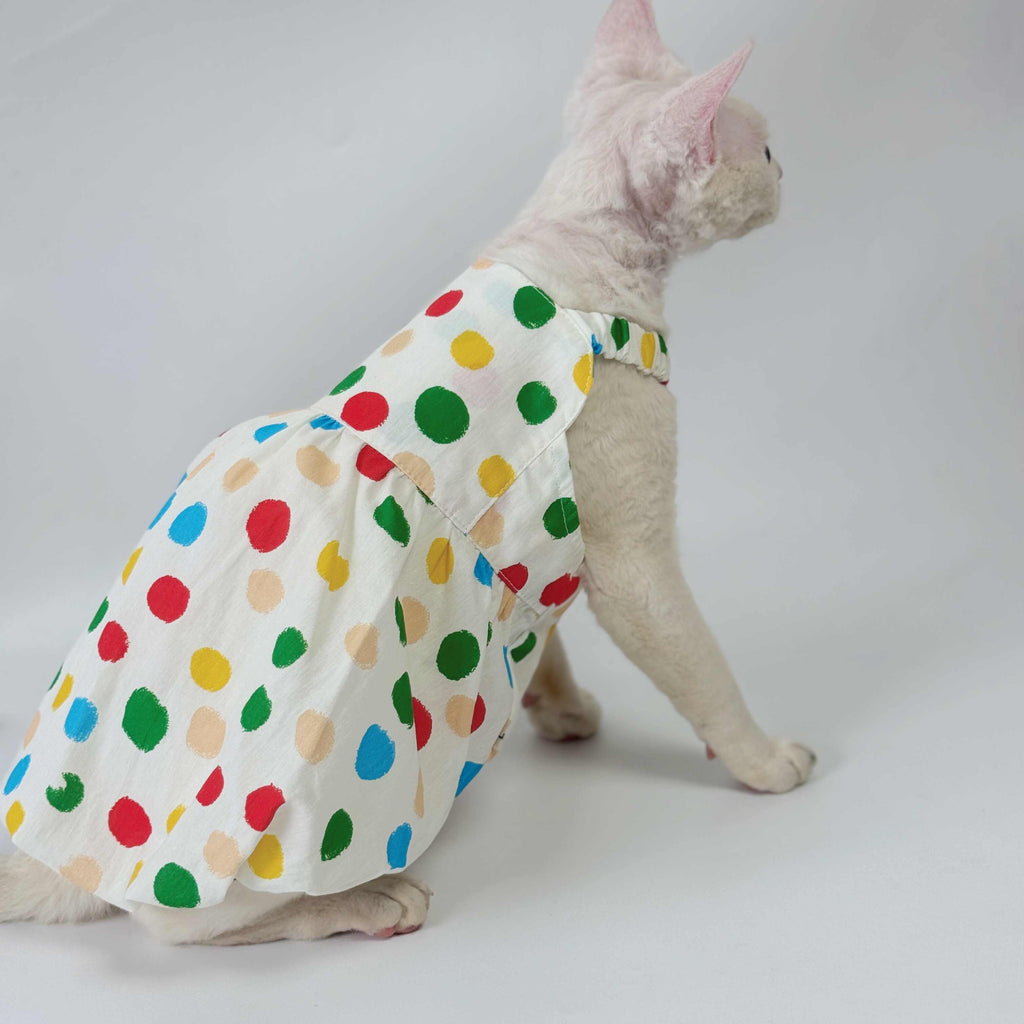 Sphynx Cat Cotton Polka Dot Dress Colorful Summer Clothes For Hairless Cats