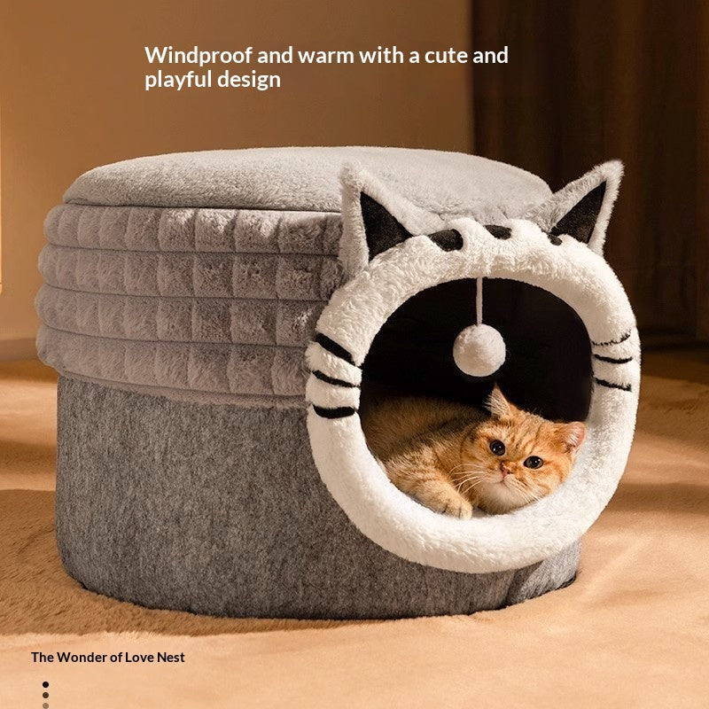 Warm Enclosed Bed All-Season Safe Hideaway For Cats Small Pet Bed Winter Cat Bed