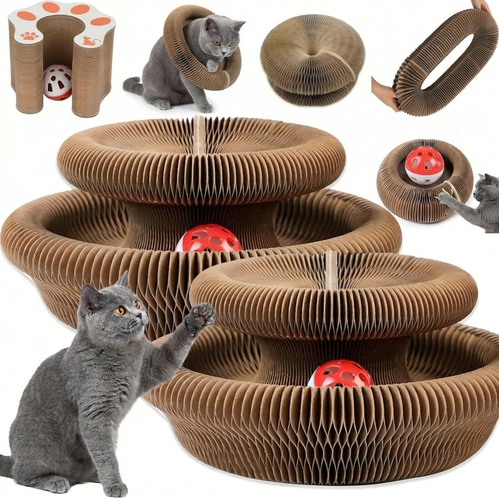 Cat Toy,Magic Organ Cat Scratcher Board,Foldable Recyclable Cat Accordion Toy,Interactive Scratch Pad With Toy Ball,Interactive Cat Toys For Indoor