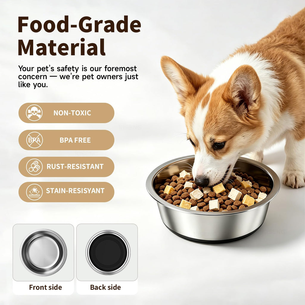 Stainless Steel Dog Bowls, 3.8 Cup, 2 Pack, Non-Slip & Durable Stable Non-Slip Base Dishwasher Safe Effortless Cleaning Space-Saving Stackable Design