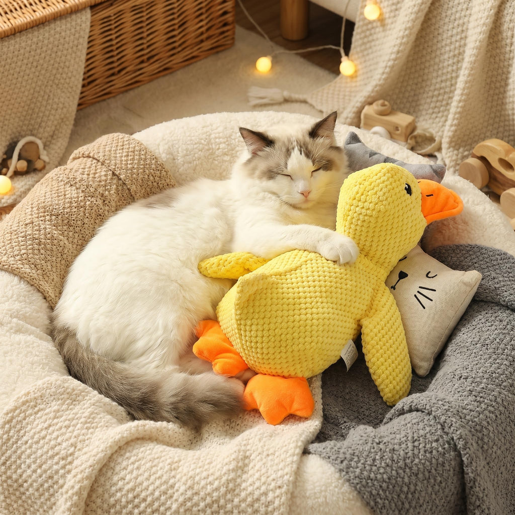 Yellow Plush Launching Duck Pet Toy, Squeaky Chew Durable Teething Toy, Soft Cuddly Companion For Dogs & Cats, Boredom Relief Interactive Play Duck