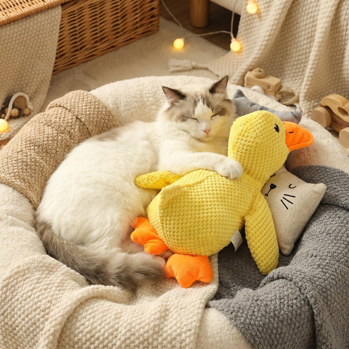 Yellow Plush Launching Duck Pet Toy, Squeaky Chew Durable Teething Toy, Soft Cuddly Companion For Dogs & Cats, Boredom Relief Interactive Play Duck