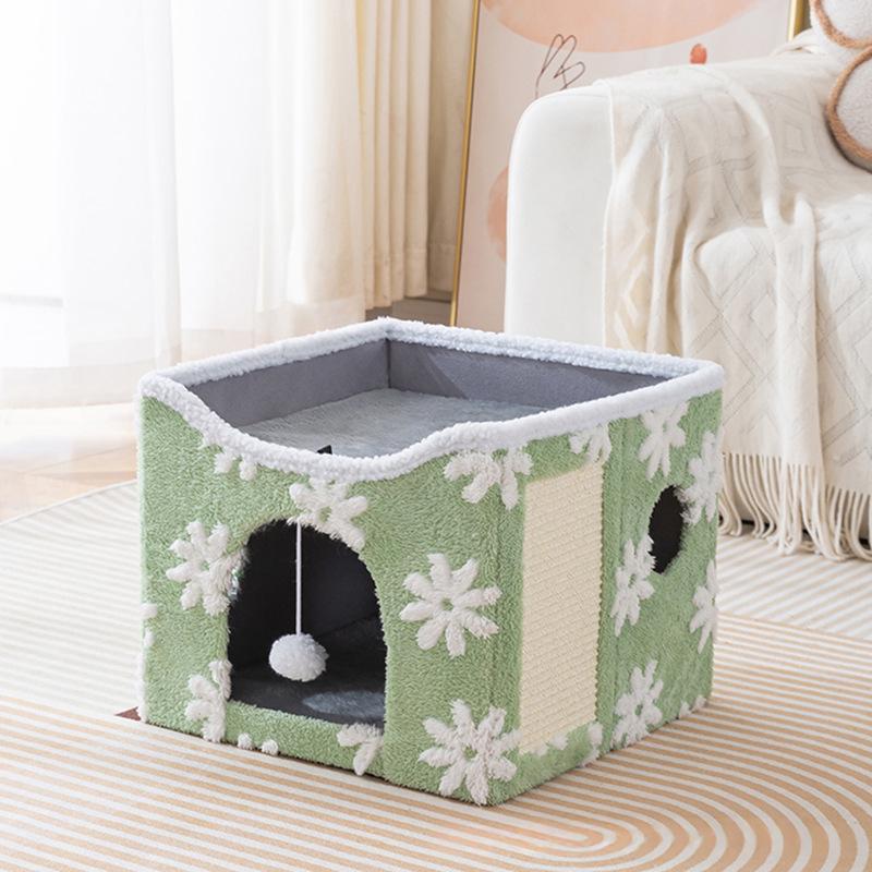 Foldable Cat Bed With Soft Plush For Warmth