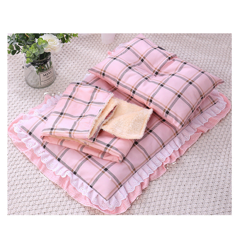 Cat Pet Three-piece Cotton Cat Mattress Quilt Dog Bed Cathouse Kennel