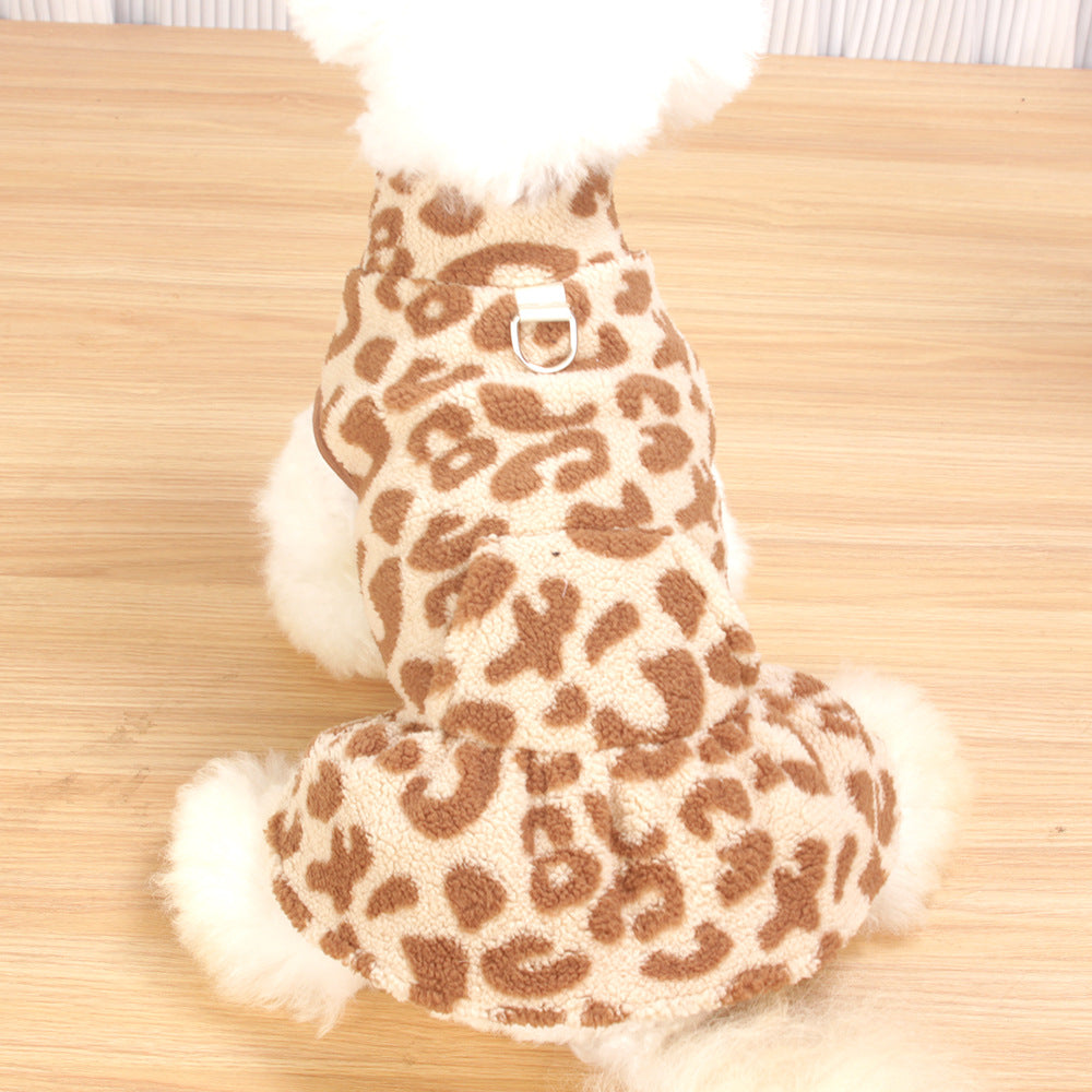 Fleece Autumnwinter Leopard-print Princess Dress Pet Clothing For Teddy Dogs