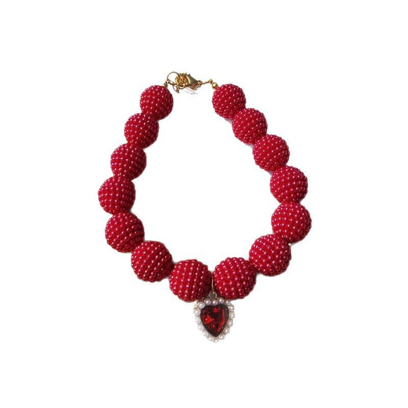 Fashionable Pearl Yangmei-Berry Beaded Dog Necklace