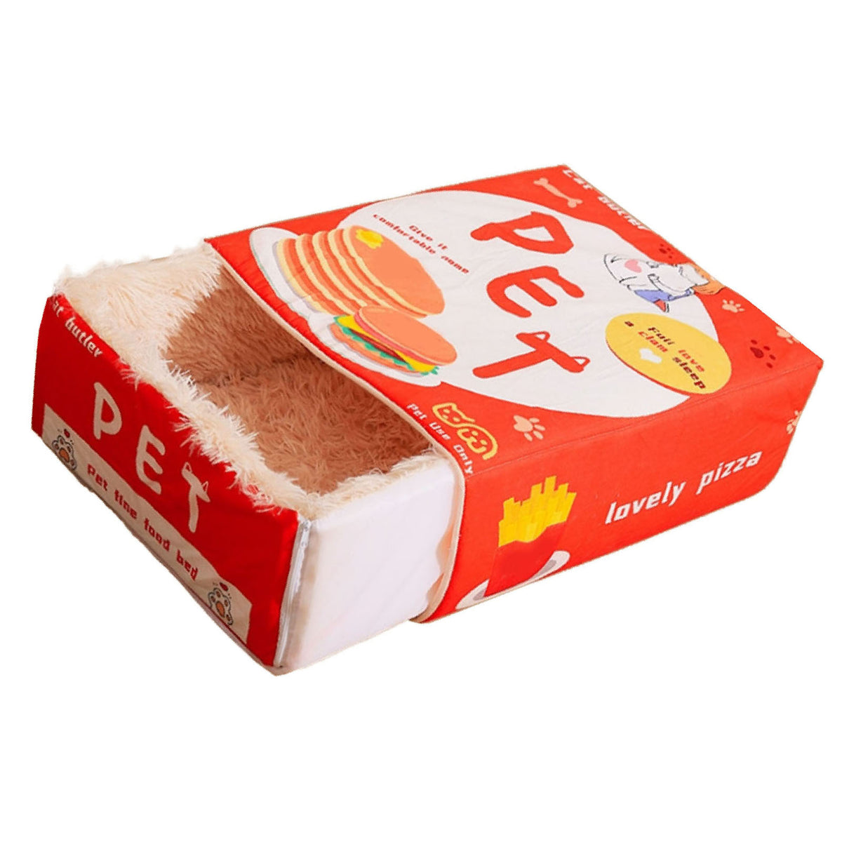 Snack Box Cat Bed Cartoon Rectangular Fully Enclosed Four Season Universal Multifunctional Soft Pet Bed For Home Travel Red