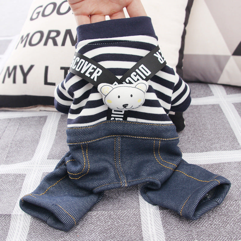 Small Dog Warm Casual Striped Strap Pants