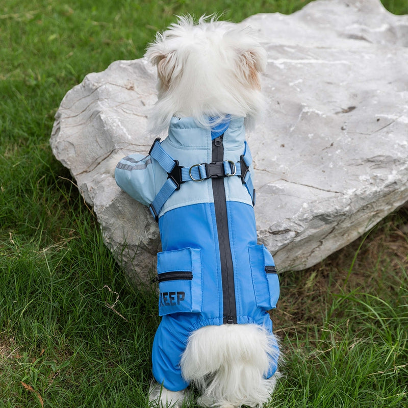 Autumn And Winter Dog, Small And Medium-sized Dog Teddy Outdoor Windproof, Waterproof, Three-proof Raincoat, Four-legged Cotton Coat, Pet Clothing