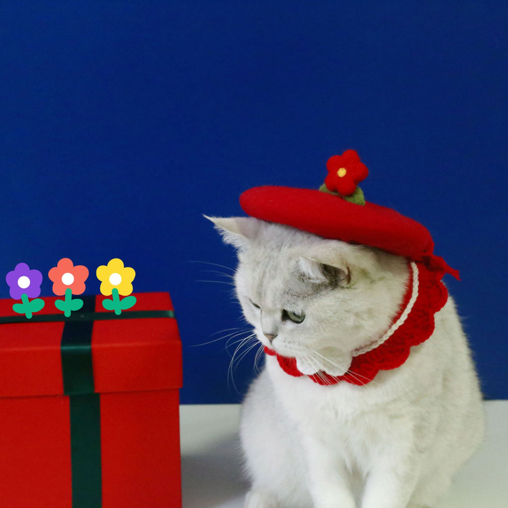 Pet Cat Dog Wool Felt Flower Hat