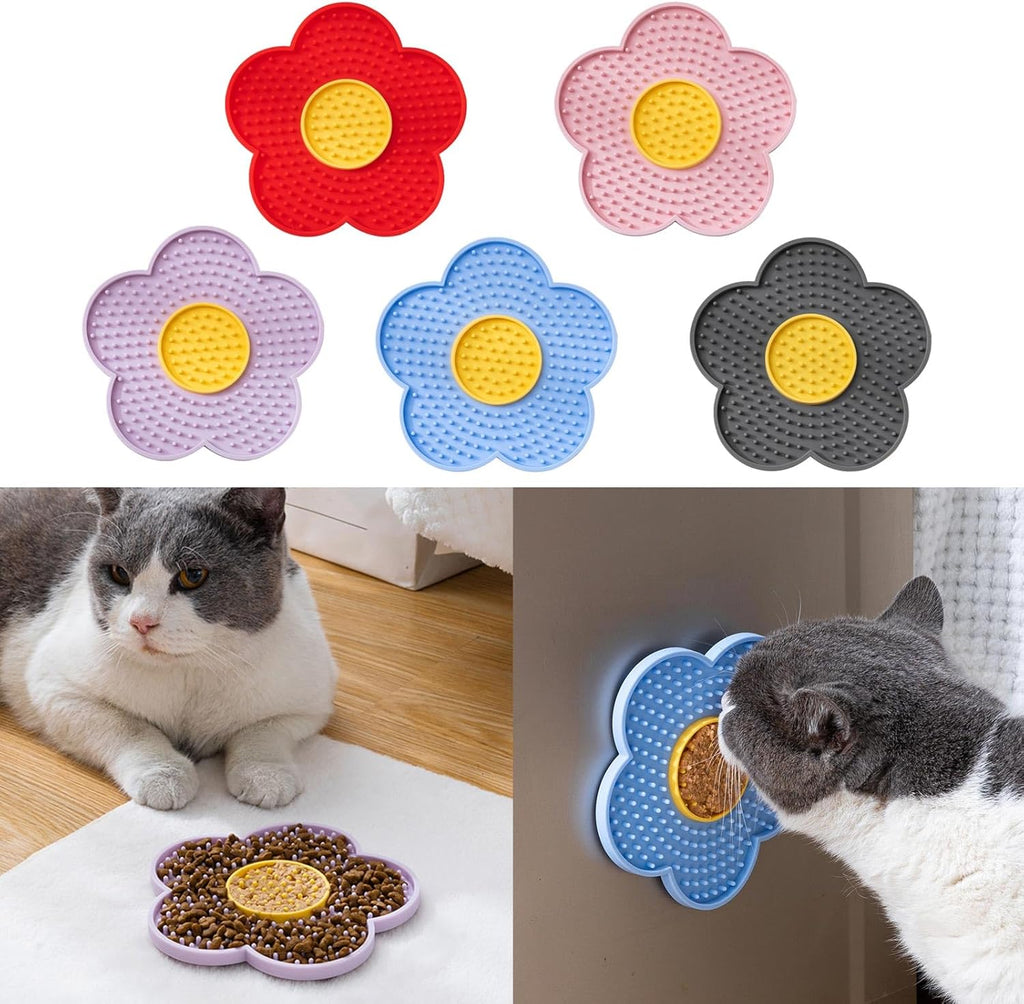 Cats Lick Pad With Suctions Cup Slow Feeders Licking Mat Flower Shape Silicone Pad With Suctions Cup Dog Licking Mat Silicone
