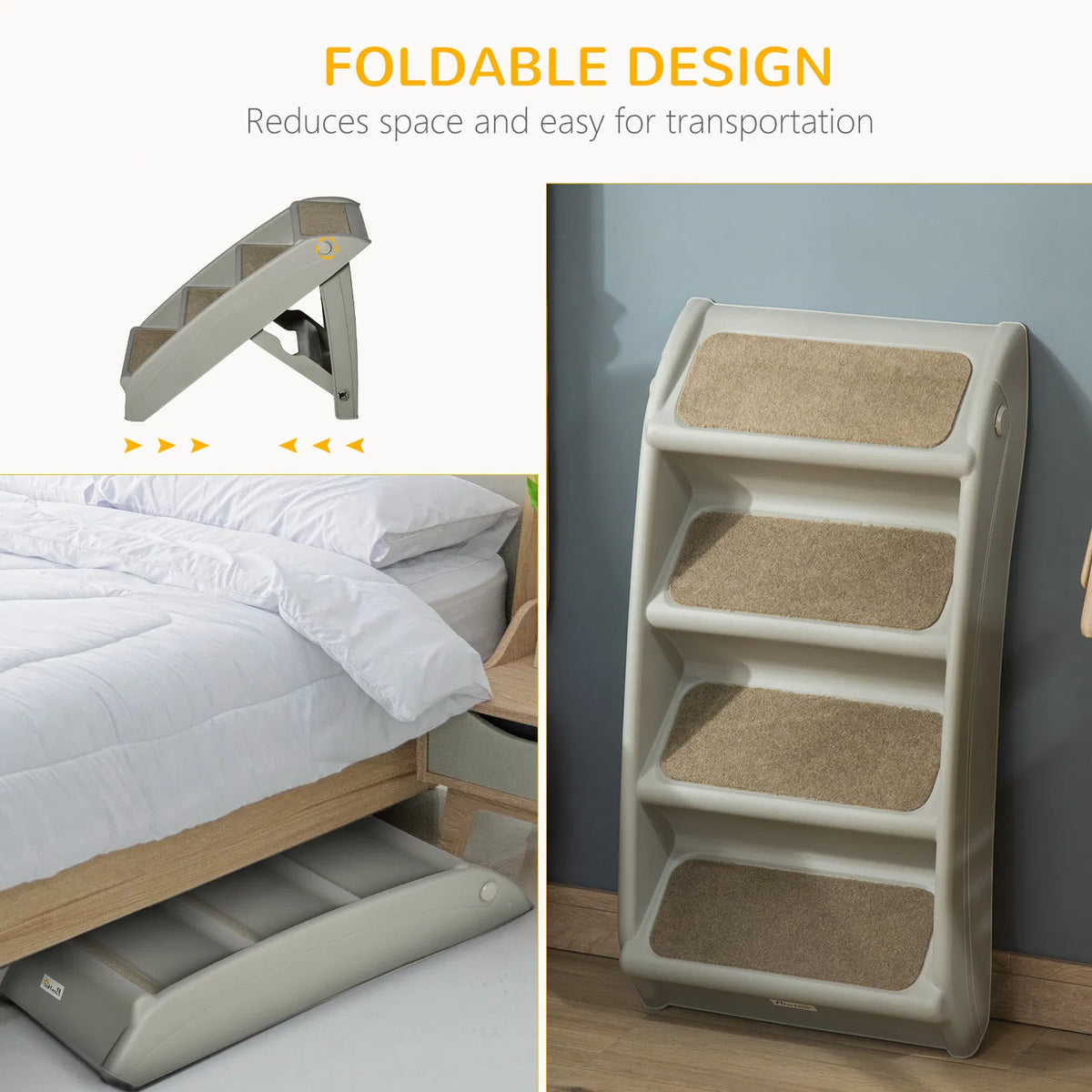 4-Level Portable Dog Stairs, Foldable Dog Steps for Small Dogs, Lightweight Cat Steps, with Nonslip Soft Mats, for High Bed, Sofa, Grey