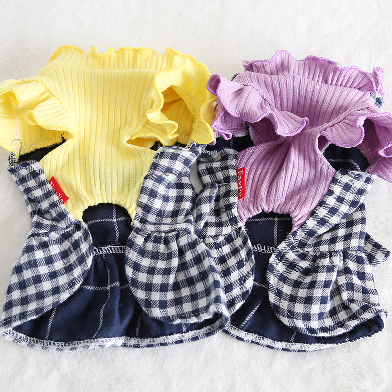 Candy Wooden Buckle Plaid Skirt Pet Clothes