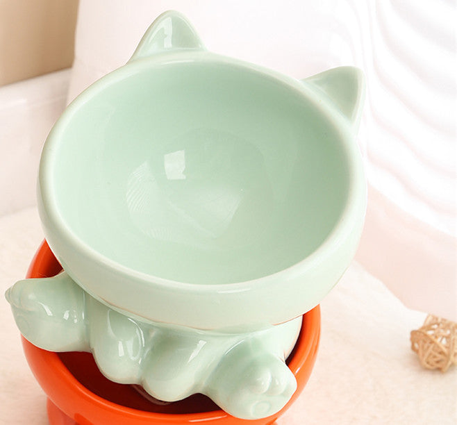 Pet Dogs And Cats Bevel Ceramic Neck Bowl