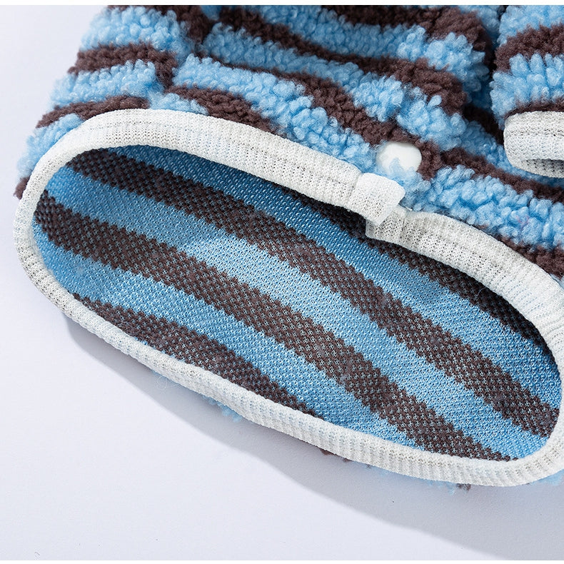 Soft Plush Striped Pet Shirt, Cozy Button-Down Puppy Sweater For Small Dogs And Cats, Warm Winter Fleece Dog Clothing, Comfortable Puppy Outfit For