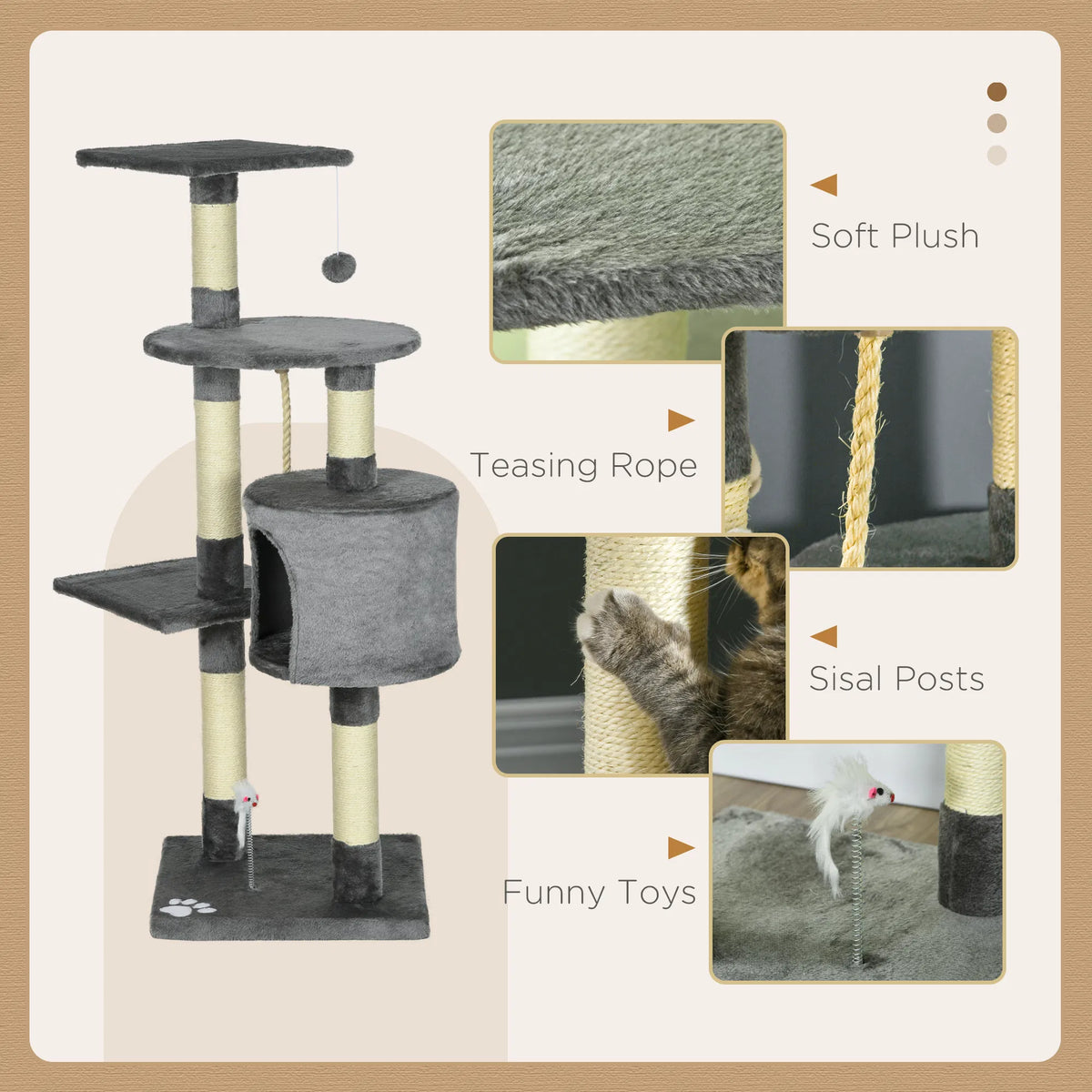 46Inch Scratching Cat Tree, Multi Level Cat Tower for Large Cats Adult with Toys and Condo, Grey