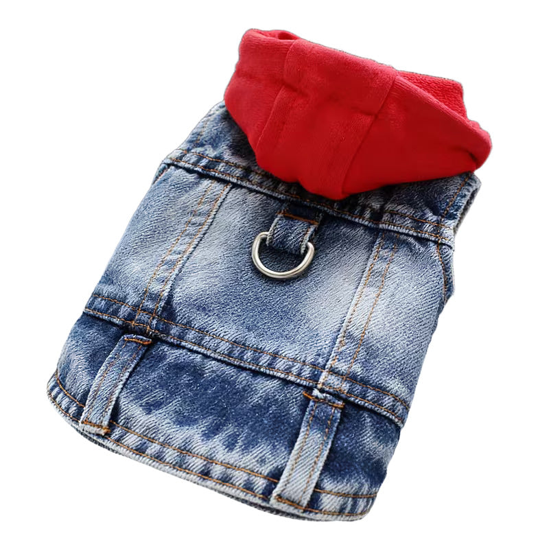 Red-Haired Hooded Denim Vest For Pets