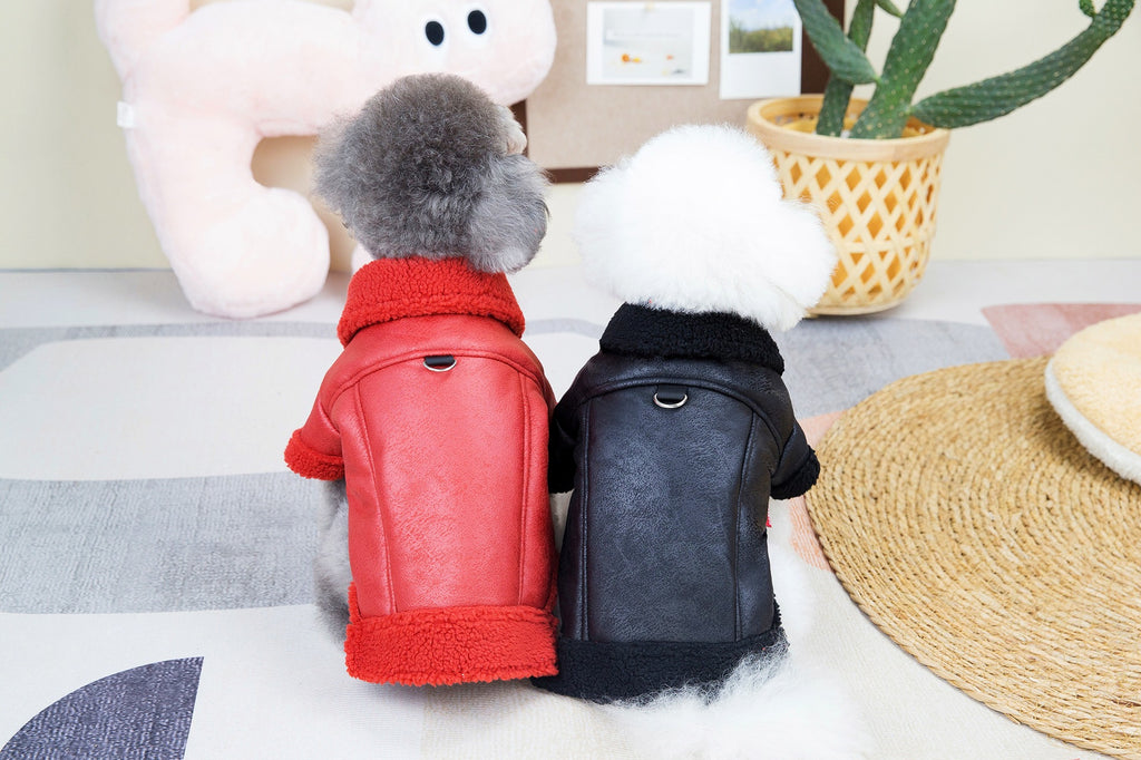 Fashion Cashmere Leather Coat Dog Thermal Clothes