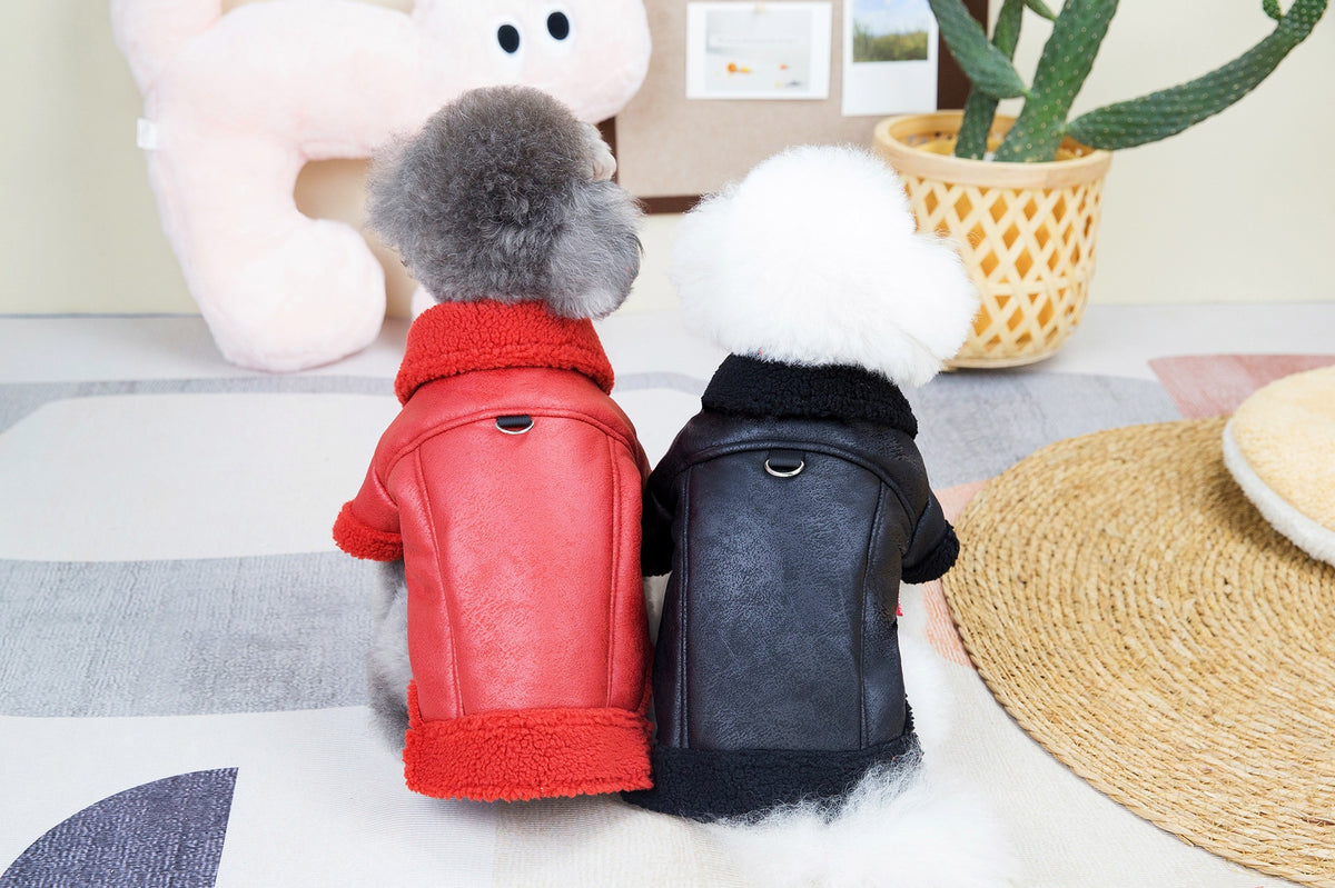 Fashion Cashmere Leather Coat Dog Thermal Clothes