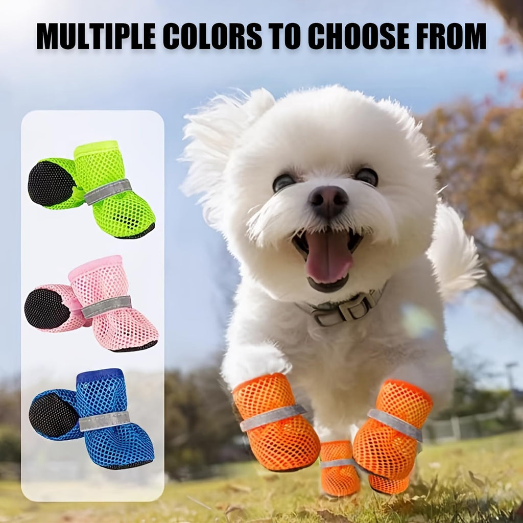 Small Dog Shoes For Hot Pavement, Breathable Summer Dog Boots With Mesh, Non-Slip Sole, Adjustable Reflective Straps, Paw Protection For Outdoor