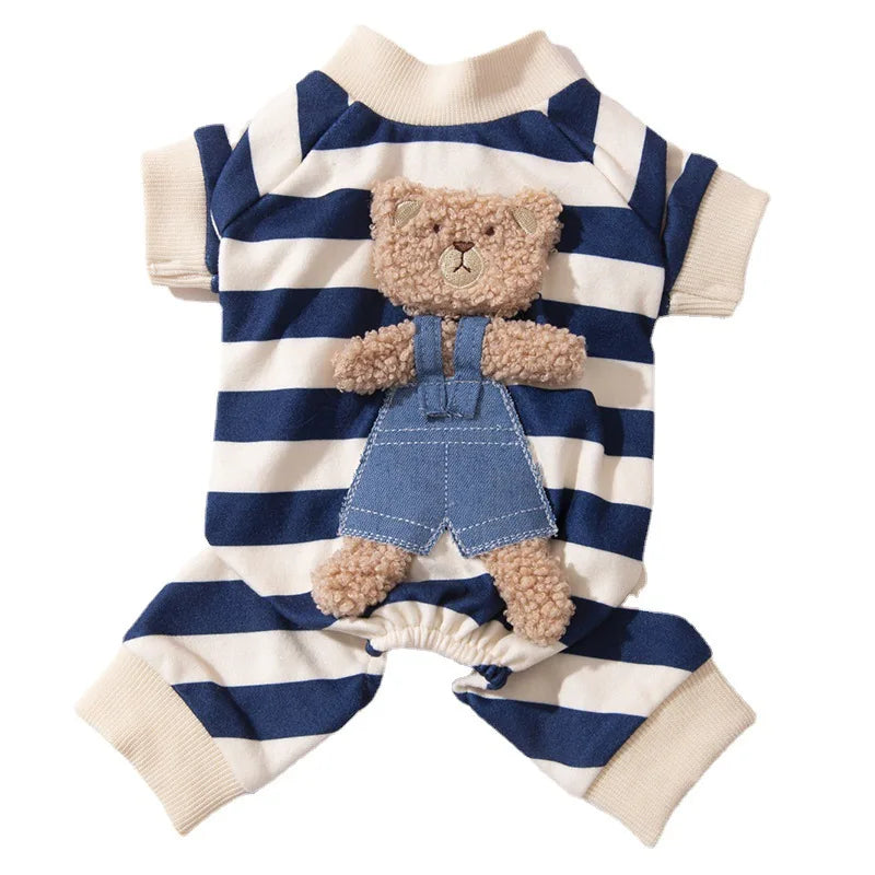Autumn And Winter Dog Cute Bear Striped Four-legged Home Clothes Cat Home Pet Four-legged Air Conditioning Clothes Puppy