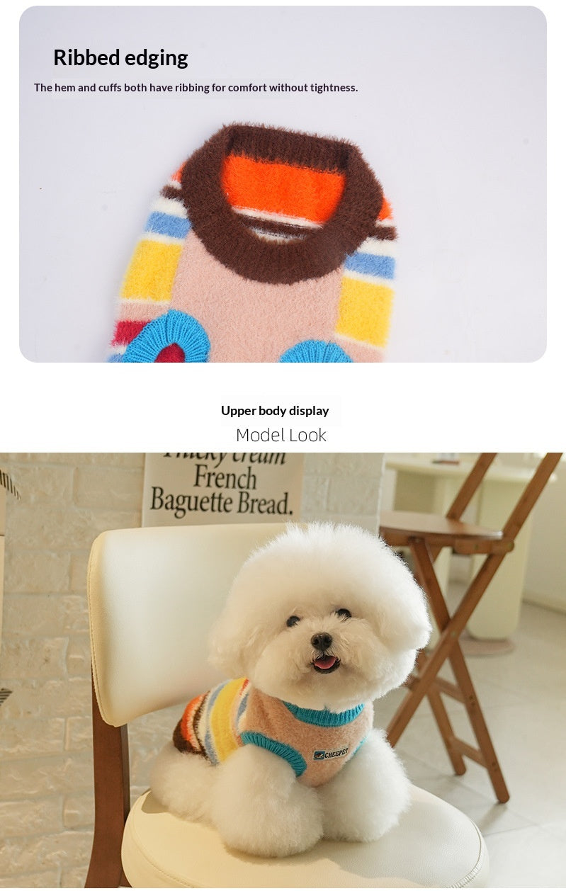 Pet AutumnWinter Warm Sweater With Rainbow Stripes