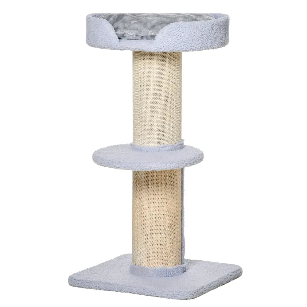 Cat Tree Kitty Tower with Sisal Mat Scratching Post, Cat Bed, Cushion, Perch, 18" x 18" x 36", Light Blue