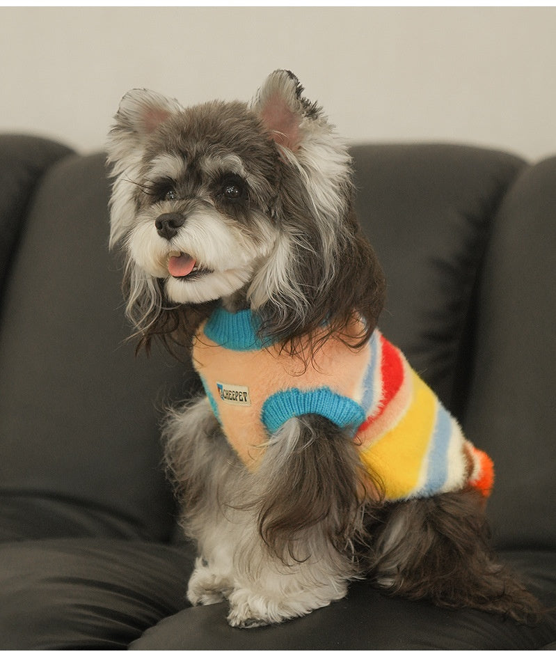 Pet AutumnWinter Warm Sweater With Rainbow Stripes