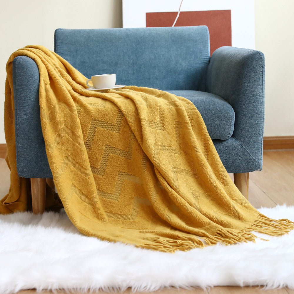 Sofa Cover Herringbone Knitted Office Air Conditioning Nap Blanket