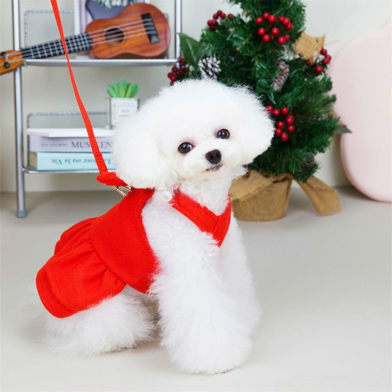 New Christmas Thick Wool Bow-Knot Skirt Pet Clothes