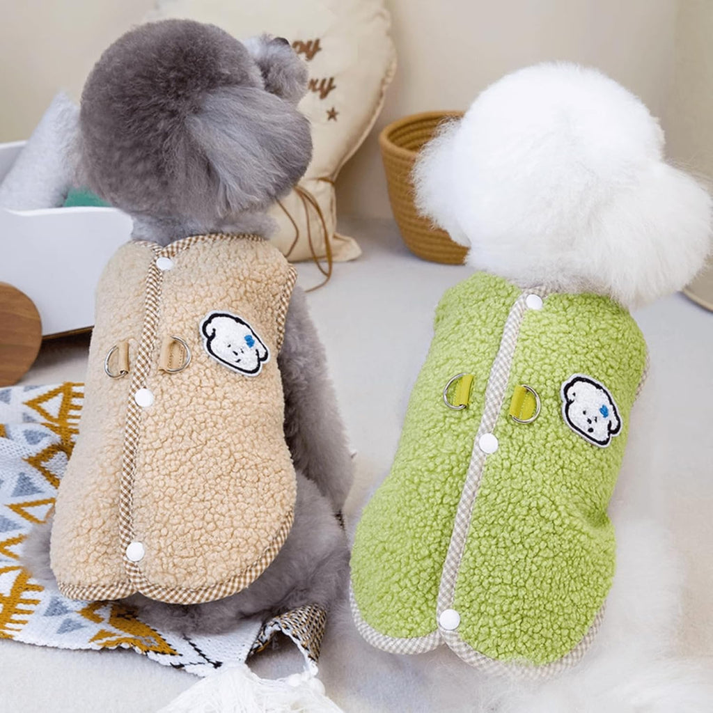 Cute Dog Thickened Coral Fleece Sweatshirt Vest With Leash Ring Autumn Winter Dog Outfit For Indoor Cats And Small Dogs