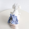 Cotton Linen Denim Blue Flounced Sleeve Skirt Pet Clothes