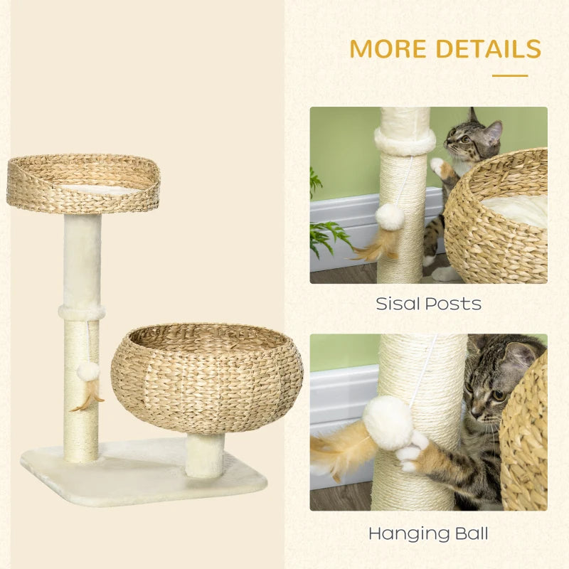 Elevated Cat Bed With Sisal Scratching Post For Indoor Kitties, Modern Cat Tree With Cute Basket Design, Small Cat Tree With Ball Toy