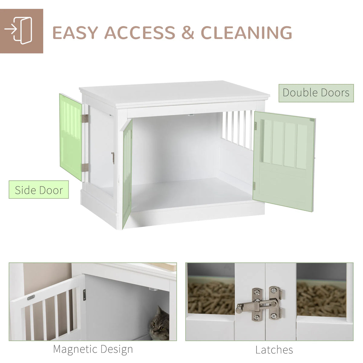 31" Dog Crate Furniture End Table with Three Doors for Small Dogs, White