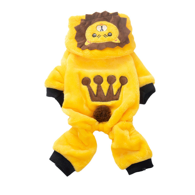 Autumn And Winter Thermal Coral Fleece Transformation Lion Dog Clothes
