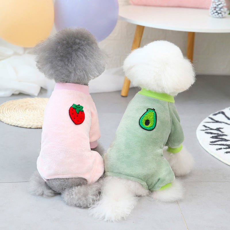 Autumn And Winter New Pet Clothing Pet Fruit Four-leg Coral Fleece Dog