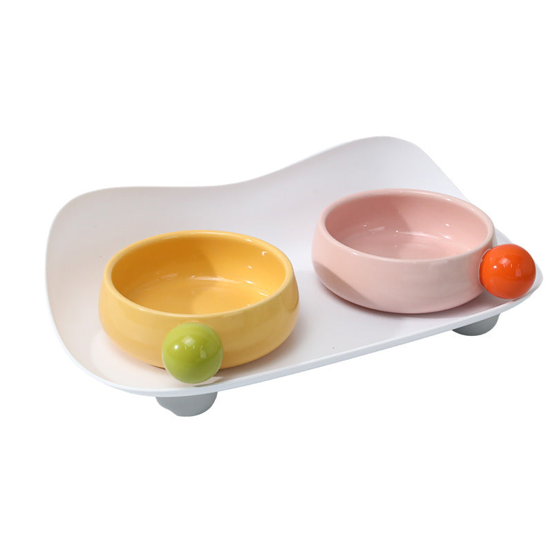 Elevated Ceramic Bowl For Cat Food Double Raised Bowl With Non Slip Support 2 Bowls For Cat Food And Water Washable Ceramic Bowl For Small Dogs