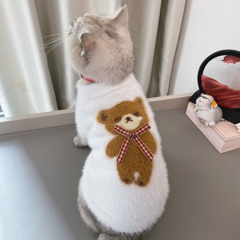 New Winter Dog Cat Bow Tie Bear Sweater