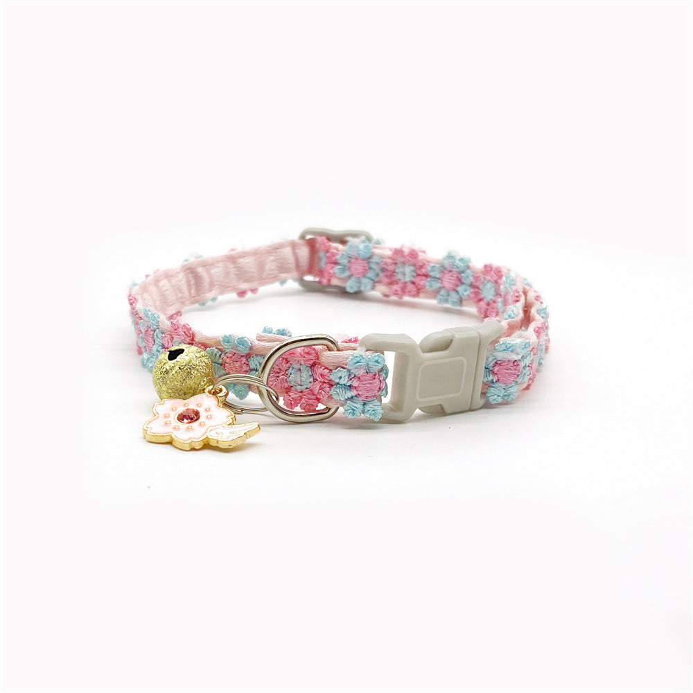 Pet Necklace Colorful Lace Flower Cat Collar Puppy Jewelry Collar Bell Collar Cat Collar