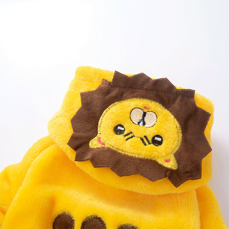 Autumn And Winter Thermal Coral Fleece Transformation Lion Dog Clothes
