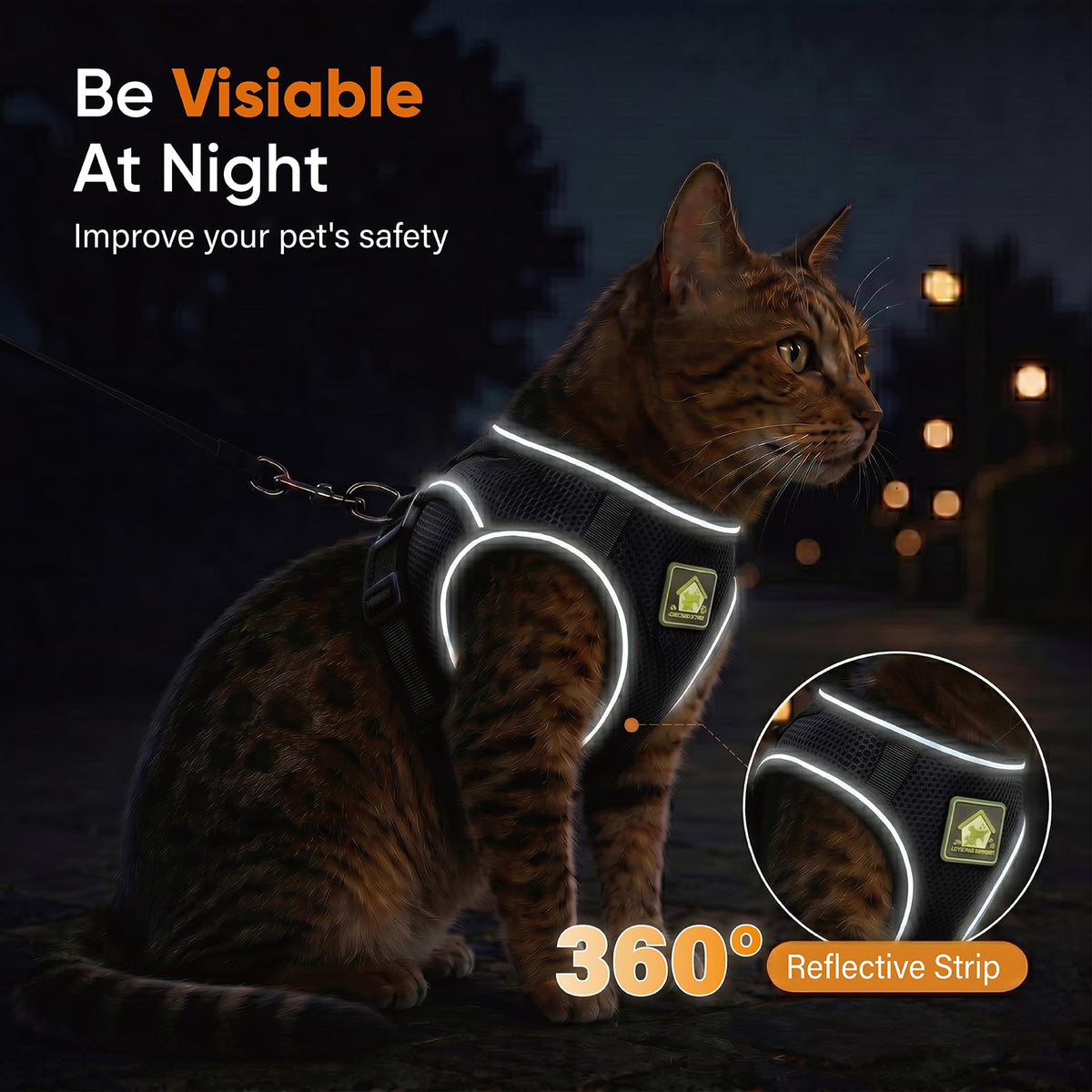 Cat Harness And Leash, Escape Proof Adjustable Vest Harness For Cats, Breathable Reflective Strip Soft Walking Vest For Small Medium Large Cats