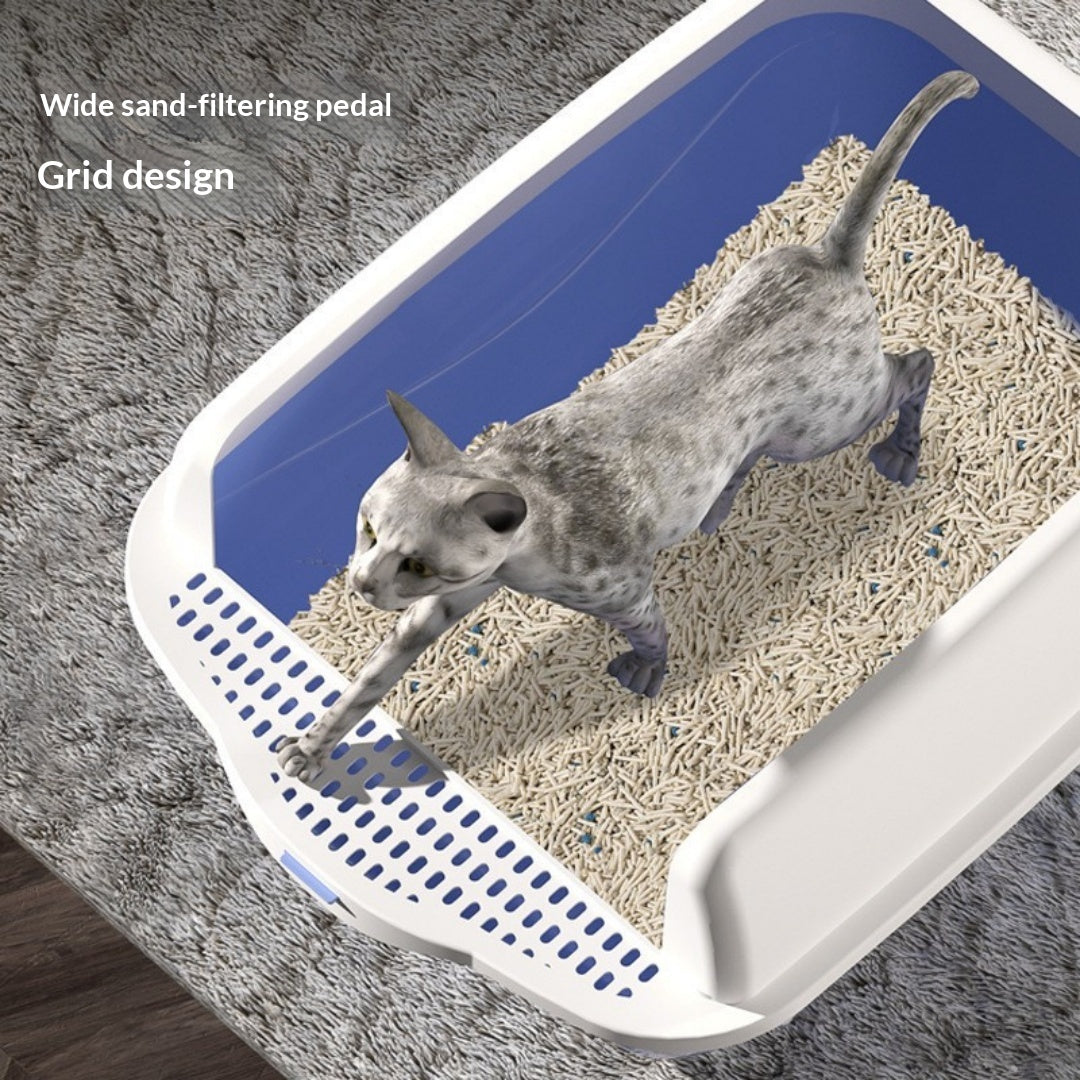 Extra-Large Semi-Enclosed Cat Litter Box With High Sides
