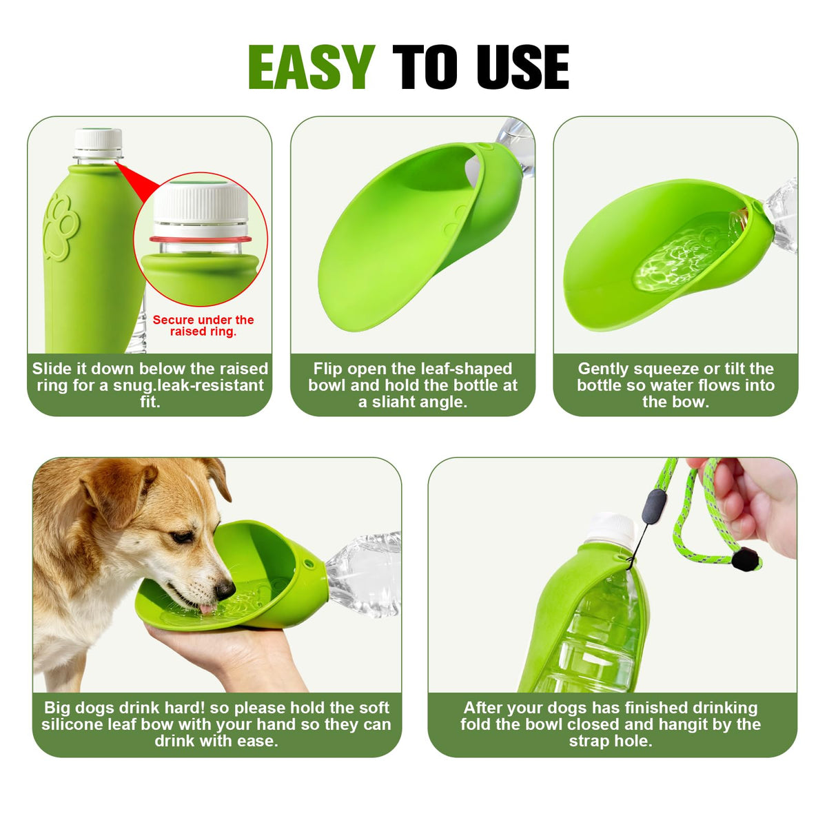 Portable Dog Water Bottle Attachment, Slip-On Pet Water Bowl For Walks Silicone Dog Drink Dispenser, Fits Standard Water Bottles,Ideal For Daily Walks