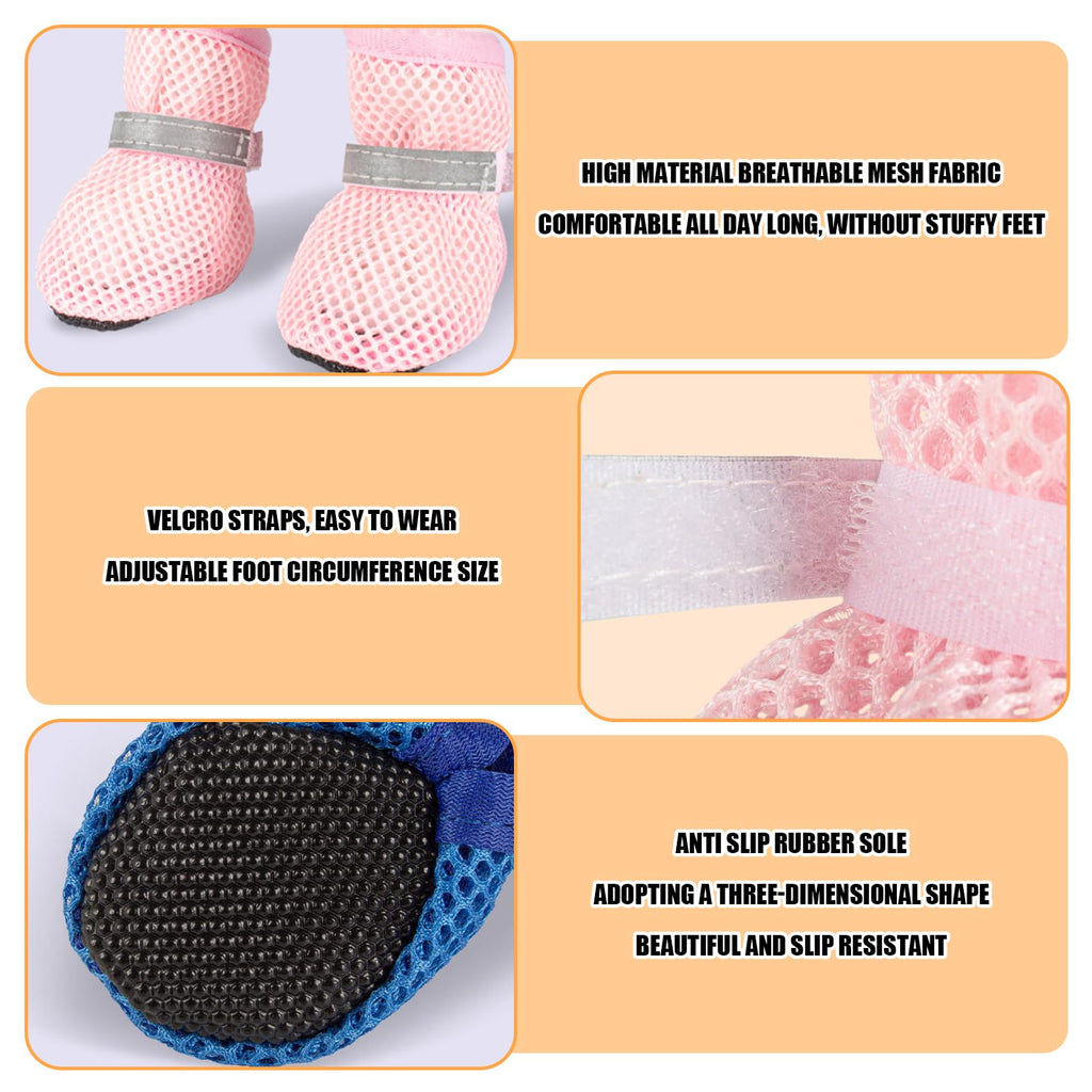 Small Dog Shoes For Hot Pavement, Breathable Summer Dog Boots With Mesh, Non-Slip Sole, Adjustable Reflective Straps, Paw Protection For Outdoor